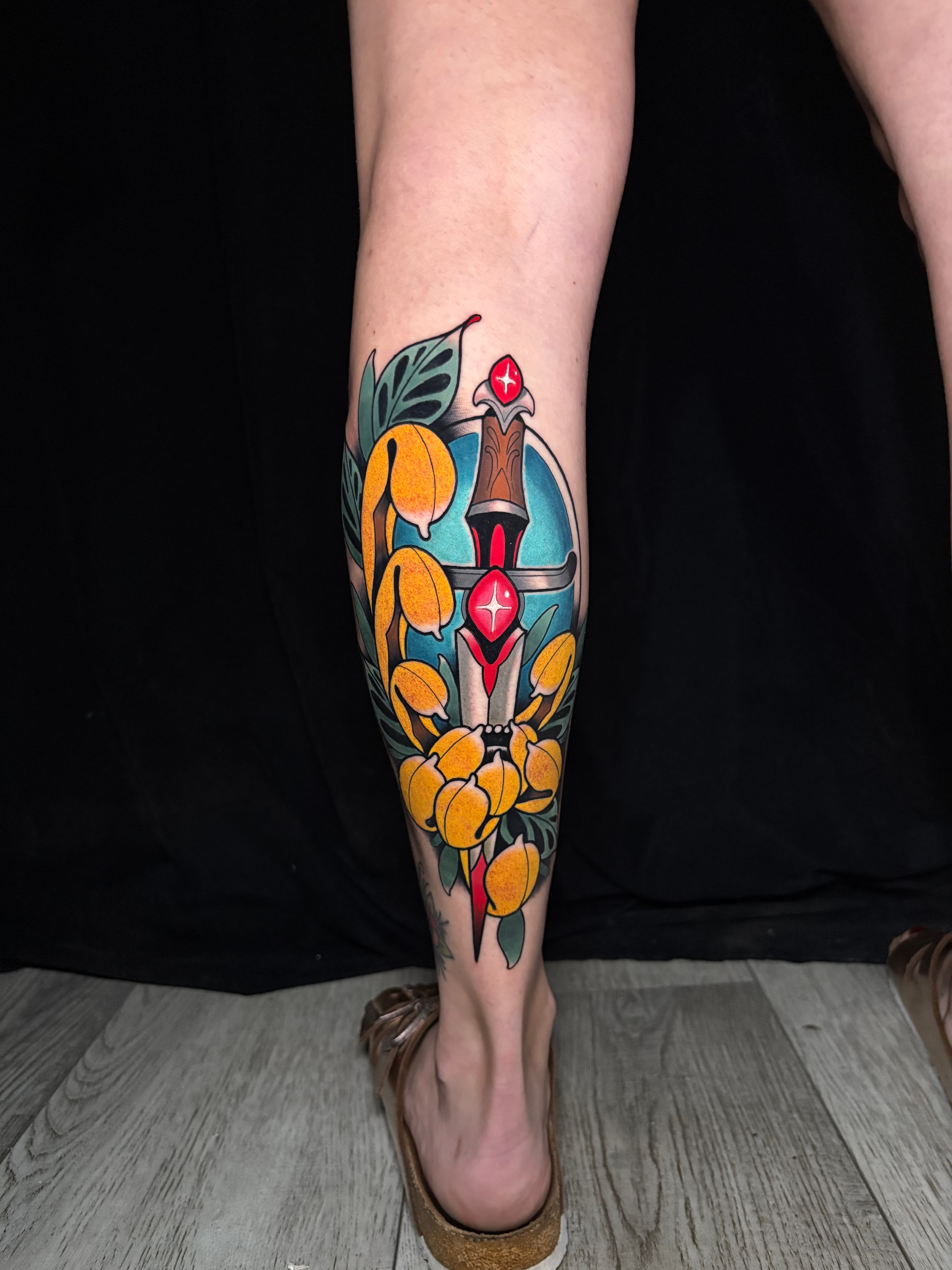 Neo traditional dagger with mum tattoo by Tanner Riggs