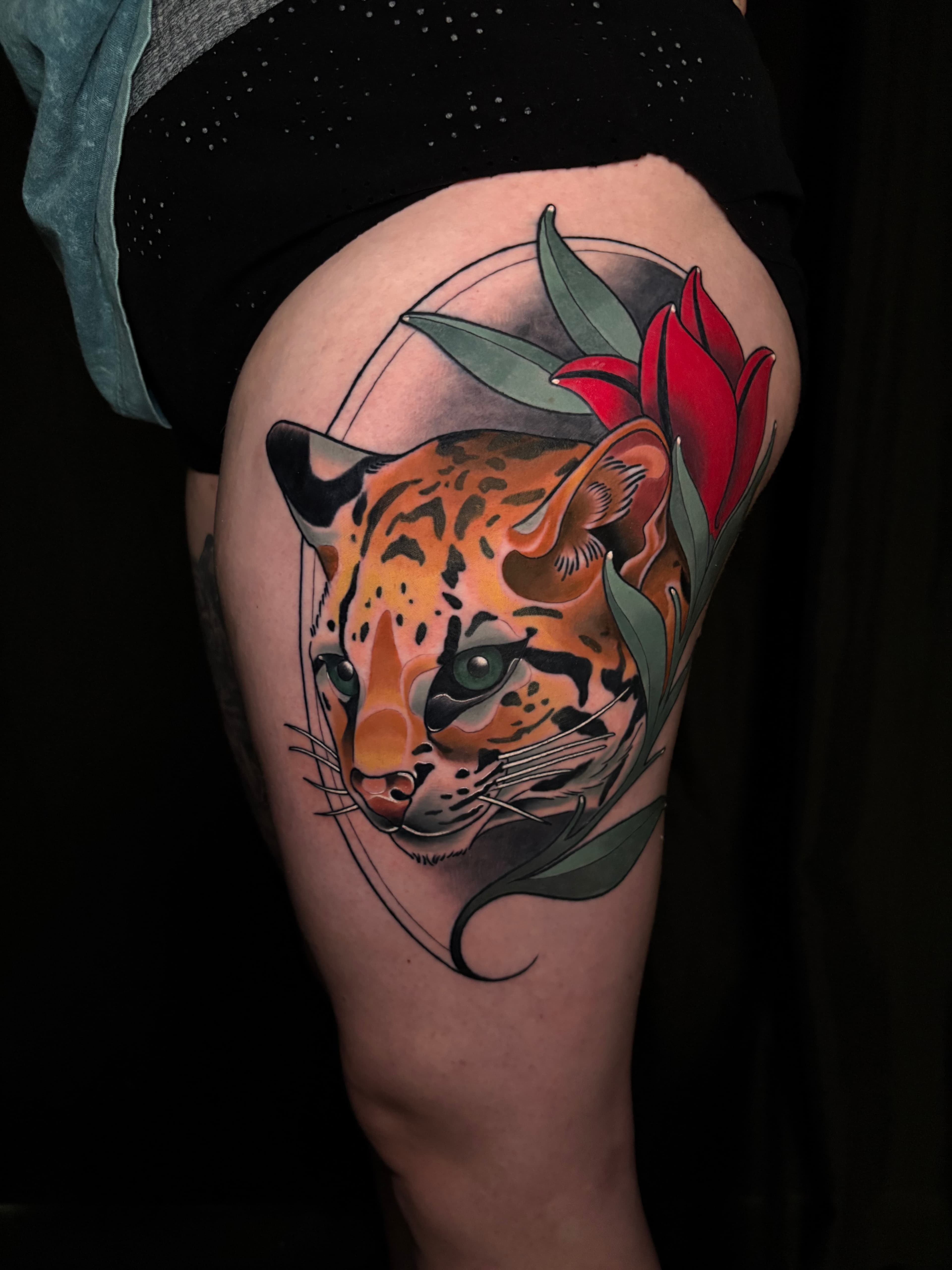 Neo traditional ocelot tattoo by Tanner Riggs